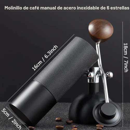 Vista 7 de Molinillo de café manual con sistema de doble rodamiento, molinillo de café manual de capacidad de 0.88 oz, molinillo de café manual de acero