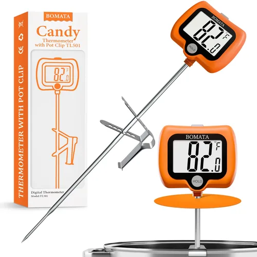 Vista 9 de BOMATA Termómetro digital de caramelo con clip para olla, termómetro de aceite para freír profundo con pantalla giratoria y sonda larga, para hacer