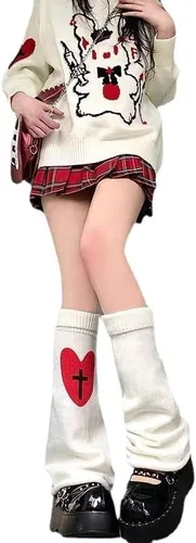 Vista 4 de Gótico Acubi Calentadores De Pierna Grunge Lolita Invierno Cuff Harajuku Y2K Rodilla Alta Calcetines De Punto Japonés Preppy Leggings Polainas
