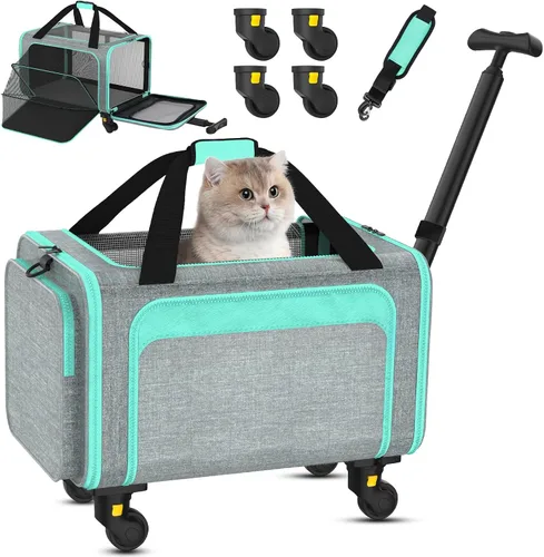 Vista 9 de Transportín rodante para mascotas con ruedas desmontables – 18x11x11 aprobado por TSA para aerolíneas Southwest Delta United American, bolsa