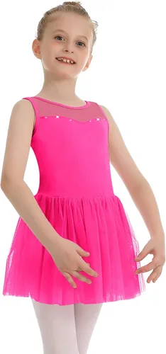 Vista 4 de Phineein Leotardos de ballet de manga corta para niñas, leotardos de baile con espalda hueca con falda
