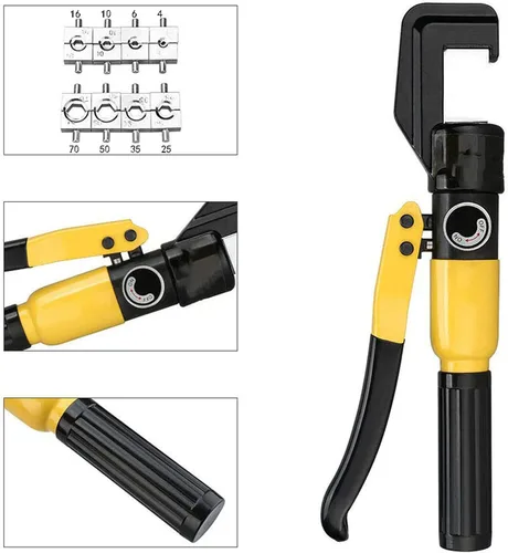 Vista 4 de Herramienta de prensado de cable hidráulico de 6 toneladas con 9 troqueles para cables de crimpado y conectores a tope