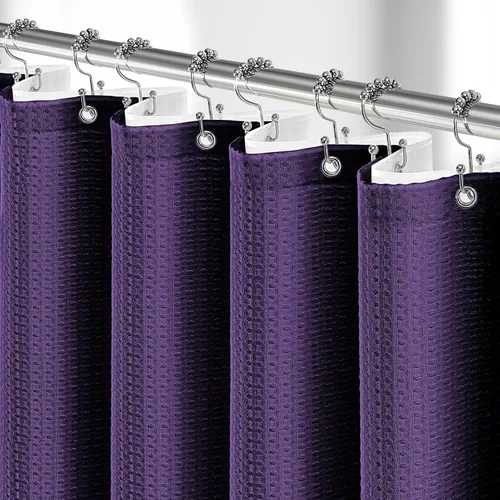 Vista 32 de 3 in 1 Waffle Shower Curtain Set with PEVA Liner 72Wx72H Navy Blue Azul marino