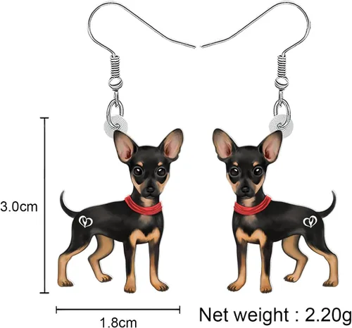 Vista 5 de NEWEI Aretes colgantes de acrílico para perros de Chihuahua Dulce Chihuahua, para mujeres, niños, cachorros, animales, joyería de regalo