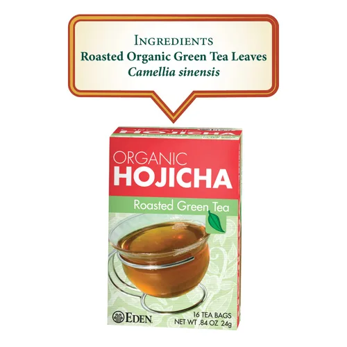 Vista 2 de Eden Hojicha Té verde tostado orgánico, bajo en cafeína, japonés, 16 bolsas de té de manila sin blanquear por caja (paquete de 3)