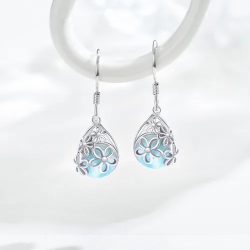 Vista 4 de Moonstone Earrings 925 Sterling Silver Daisy Moon Star Mermaid Tail Celtic Knot Phoenix Moonstone Drop Dangle Earrings Hypoallergenic Jewelry Gift