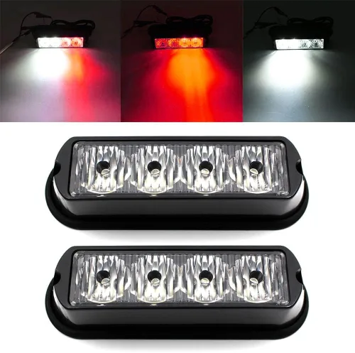 Vista 13 de FXC - 2 luces estroboscópicas intermitentes con 4 LED para montaje en superficie, para camión, automóvil, vehículo, luz de rejilla LED, baliza