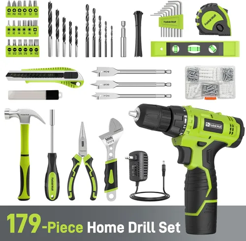 Vista 2 de FADAKWALT Juego de destornilladores inalámbricos de 12 V, kit de herramientas eléctricas de 179 piezas con batería y cargador, portabrocas sin llave