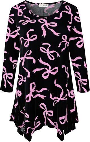 Vista 46 de LARACE - Camisa de talla extragrande para mujer, camisa tipo túnica con manga 3/4, ajuste holgado, ropa básica para mujer 2-negro_cuadros