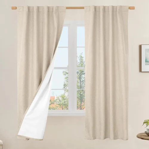Vista 100 de LAMIT Cortinas opacas cortas de lino de 30 pulgadas para ventanas de cocina sobre el fregadero, cortinas de café texturizadas de lino marfil
