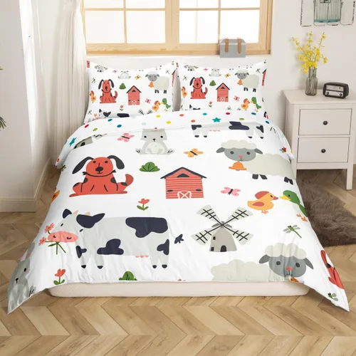 Vista 17 de Feelyou Funda de edredón de elefante de dibujos animados para niños, tamaño individual, juego de ropa de cama de cocodrilo para niños y niñas, funda
