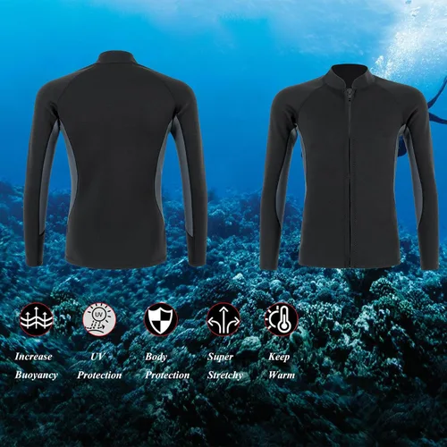 Vista 5 de Traje de neopreno de 0.079 pulgadas (0.079 in), chaqueta térmica de manga larga, traje de buceo para hombres y mujeres, buceo, surf, natación
