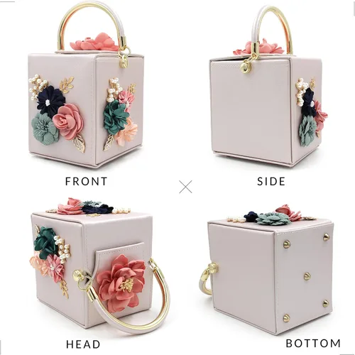 Vista 5 de Milisente Bolso de mano de noche para mujer, caja cuadrada floral, bolsos de noche, bolsos cruzados de hombro, bolso de mano de flores para boda