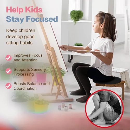 Vista 3 de kisnbld Cojín Tambaleante, Asiento Wiggle Extra Grueso para Niños Sensoriales, Disco de Equilibrio Antideslizante con Bomba de Inflado para Fuerza