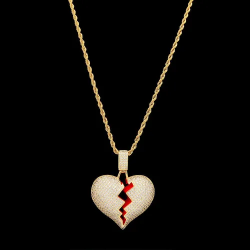 Vista 5 de putouzip Cadenas de corazón roto para hombre, chapado en oro de 18 quilates, collar de cadena de eslabones con colgante