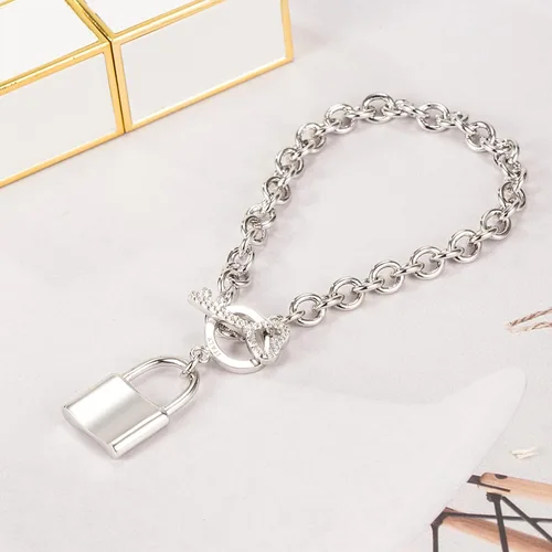 Vista 5 de Charm - Pulsera de plata de ley 925 con colgante de cerradura de llave para mujer, de plata maciza, joyería fina, regalo para esposa y novia