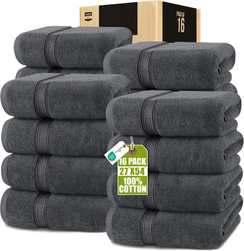Vista 24 de Toallas de baño de algodón de lujo de 700 GSM (4 unidades, 27 x 54 pulgadas) por Utopia, Beige