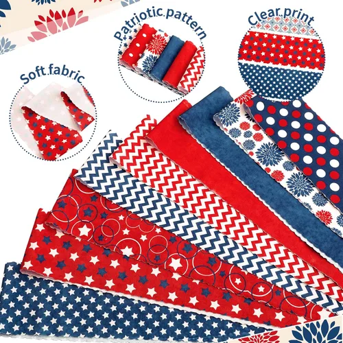 Vista 5 de Hosuly 40 piezas de tela patriótica del 4 de julio, tela roja, blanca y azul, bandera estadounidense, estrella, tira de acolchado de 2.55 pulgadas