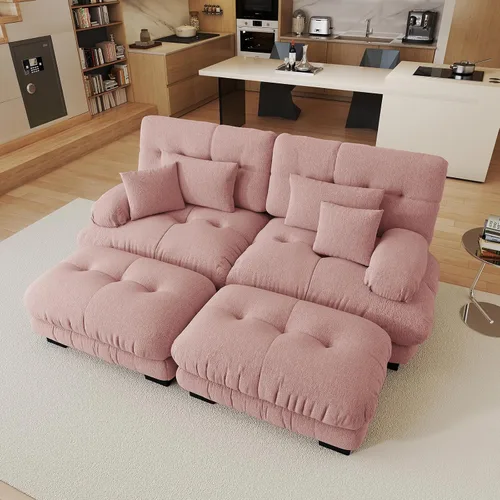 Vista 48 de Sofá modular de gran tamaño de 94 pulgadas, sofás seccionales grandes de color beige y blanco para sala de estar, juego de sofá de terciopelo, sofás