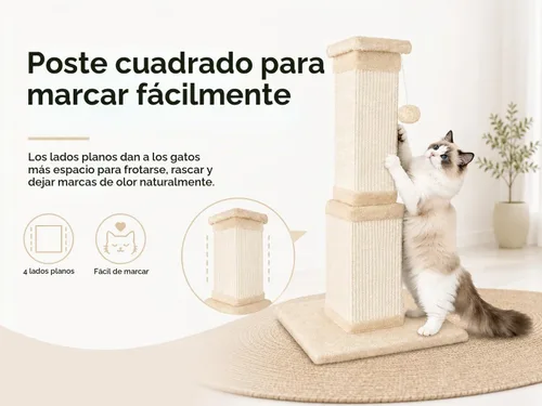 Vista 7 de Rascador para gatos de interior, rascador de sisal para gatos de 32 Beige