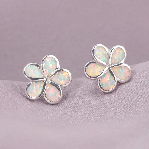 Vista 6 de CiNily - Aretes con forma de flor chapados en oro con ópalo hipoalergénicos, aretes colgantes con gota de flores, regalo de joyería para mujeres
