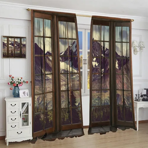 Vista 89 de Cortinas de paisaje, ventana 3D, primavera, bosque, vida silvestre, paisajes de naturaleza, dormitorio, sala de estar, cortinas térmicas opacas de 2