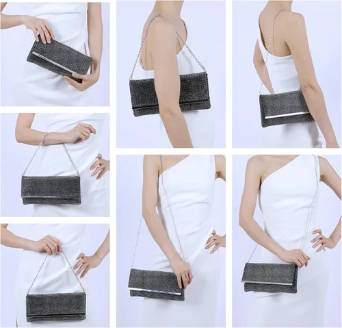 Vista 2 de Evevictor Bolso de mano para mujer, bolso de noche de cristal, bolso elegante, bolsa de dinero con diamantes de imitación para fecha, fiesta, baile
