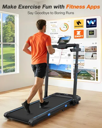 Vista 4 de WELLFIT Cinta de correr con inclinación automática, cintas de correr plegables 4 en 1 para el hogar con altura ajustable, cinta de correr silenciosa