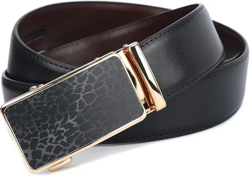 Vista 3 de iCuviy Cinturones de vestir de cuero genuino con trinquete deslizante para hombres, adecuados para el trabajo, negocios, cinturón de hebilla