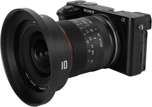Vista 4 de Meike Lente de enfoque manual APS-C ultra gran angular F2.0 de 0.394 in compatible con cámaras Sony E-Mount A6700 A6600 A6400 A5000 A5100 A6000