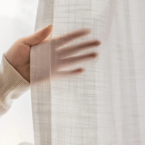 Vista 12 de Cortinas semitraslúcidas beige para sala de estar de 54 pulgadas de largo, paneles de ventana plisados con textura de lino para dormitorio, cortinas