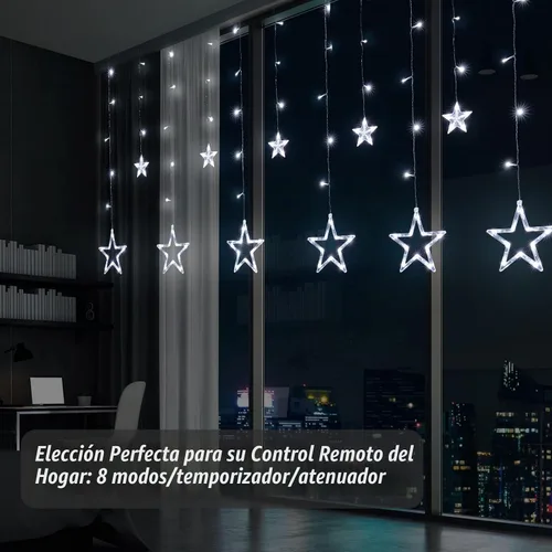 Vista 7 de Luces de Cortina de Estrellas para Dormitorio - Enchufables de 9 pies, 138 Luces LED de Hadas Centelleantes con 12 Gotas de Estrellas, Luces