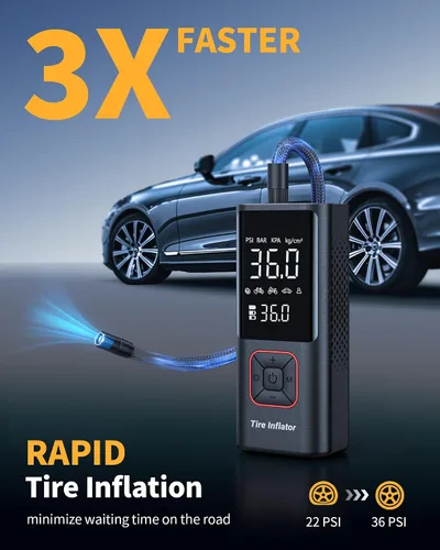 Vista 3 de Powools Inflador de neumáticos inalámbrico, compresor de aire portátil, bomba de aire de 150 PSI con función de apagado automático para neumáticos