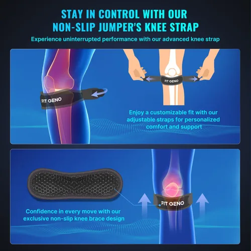 Vista 5 de Fit Geno Rodillera para soporte del tendón de rótula: estabilización rotuliana y alivio del dolor para hombres y mujeres, rodillera para corredores