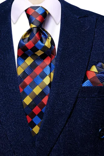 Vista 61 de Hi-Tie Corbata clásica de cachemira para hombre con pañuelo y gemelos a cuadros