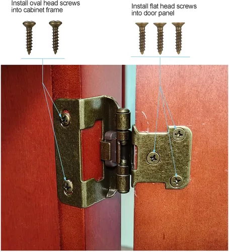 Vista 5 de Paquete de 4 (2 Pares) Bisagras de Gabinete de Latón Antiguo para Puerta de Gabinete de Cocina, Envolvente Parcial de Cierre Automático