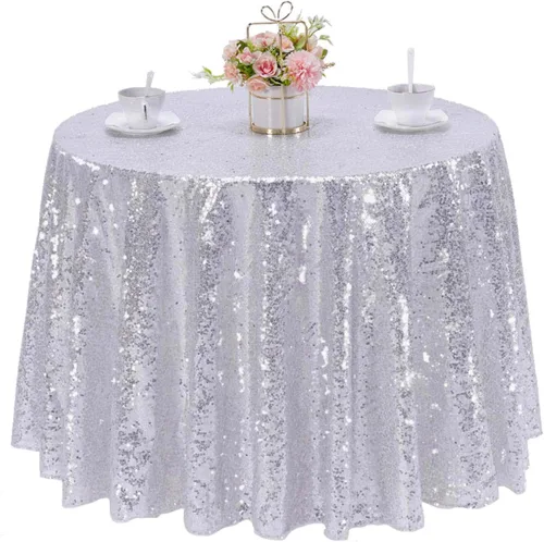 Vista 41 de Mantel de lentejuelas color azul bebé de 50" Cubierta de mesa con purpurina redonda color azul claro de lentejuelas metálicas Sobremanteles de mesa