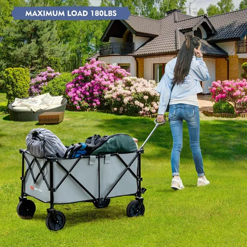 Vista 3 de S AFSTAR Carrito plegable de jardín, con mango ajustable y ruedas universales, carrito plegable resistente para material agrícola, juguetes, Gris