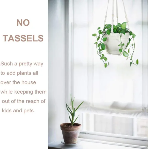 Vista 5 de Bouqlife Perchas para plantas de macramé de 43 pulgadas, grandes para macetas de hasta 12 pulgadas, extra largas con ganchos de lazo resistentes