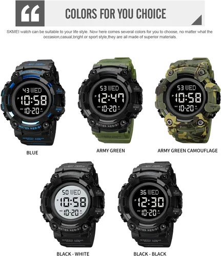 Vista 6 de Fanmis Reloj digital digital multifunción para hombre, electrónico, impermeable, con alarma, reloj deportivo de cuarzo, Azul Patchwork