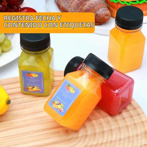 Vista 6 de Flrolove Paquete de 36 botellas de jugo de 4 onzas, botellas de plástico para jugo con tapas, recipientes vacíos transparentes con tapas para jugos
