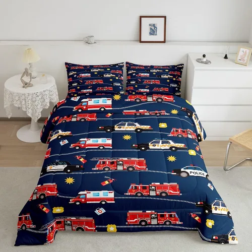 Vista 39 de Feelyou Juego de edredón de coche de carreras, tamaño individual, juego de ropa de cama de coche deportivo de velocidad para niños y niñas, edredón