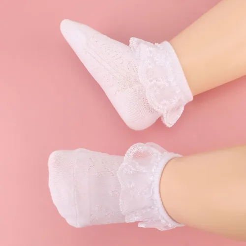 Vista 5 de DRESHOW BQUBO - Calcetines de encaje con volantes y ojales para bebés, calcetines finos para recién nacidosbebésniños pequeños