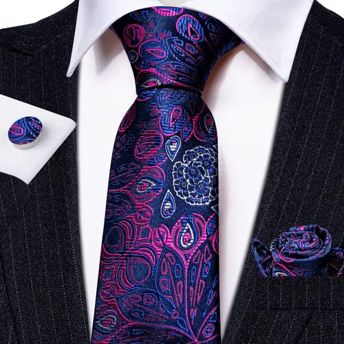 Vista 5 de YOHOWA Conjunto de corbata de boda para hombre, corbatas de cachemira con pañuelo, gemelos de seda formal para negocios
