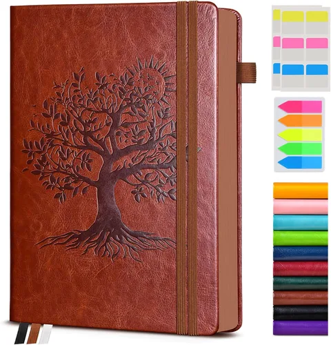 Vista 22 de Diario vintage de cuero con 300 páginas numeradas, diario rayado A4 para hombres y mujeres, diarios para escribir, cuaderno de rayas universitarias