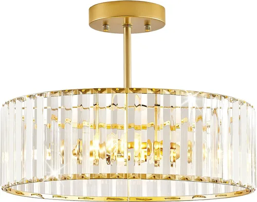 Vista 14 de YURNYQ - Lámpara de techo de cristal cromado, 1 luz, 9.05 pulgadas Modern Semi Flush Mount Ceiling Light, Hallway Lighting Fixtures Ceiling Lamp