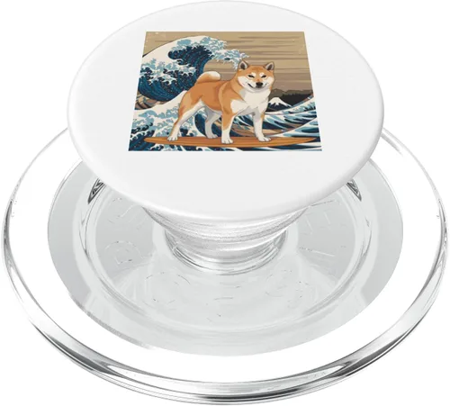 Vista 7 de Shiba Inu Japanese Kanagawa Wave Surfing Dog Lover PopSockets Adhesive PopGrip