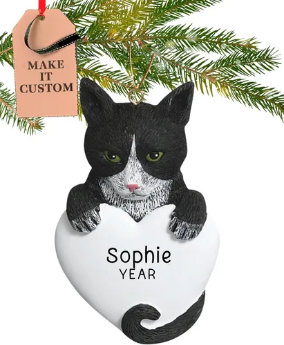 Vista 13 de Adorno personalizado de gato calicó 2026 Adornos de Navidad para mascotas grabados con láser las 24 horas Regalo de recuerdo de corazón