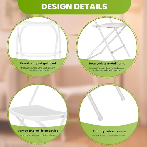 Vista 5 de 10 PCS White Folding Chair, Portable Plastic Folding Chairs, Stackable Commercial Seat with Steel Frame 350lb.Capacity for Indoor Outdoor, Party
