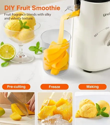 Vista 4 de Máquinas exprimidoras, exprimidor de prensa fría 2 en 1 para jugo y sorbete, apto para verduras y frutas con canal de 5 pulgadas de ancho, potente